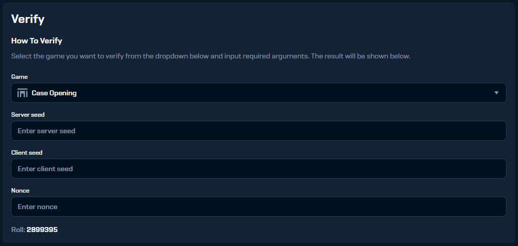Rain.gg Provably Fair page — verify game outcomes and fairness